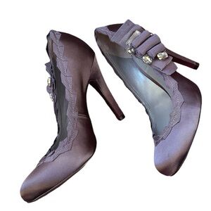 Tory Burch gray Satin Pumps Size 6.5 strass dress shoes chic amazing